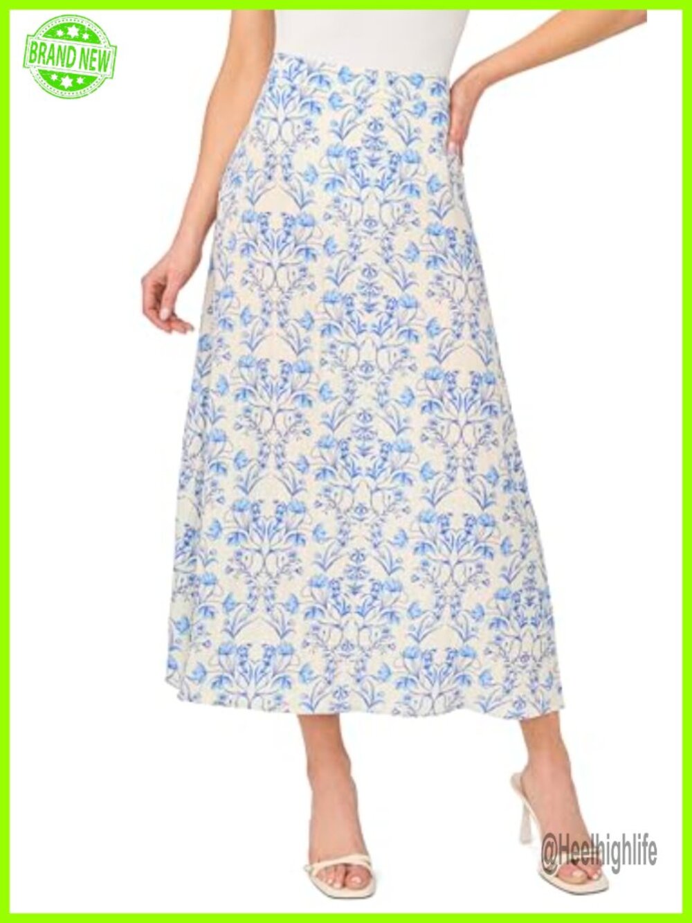 CeCe Floral A-Line Maxi Skirt 100% Rayon Wear to Work